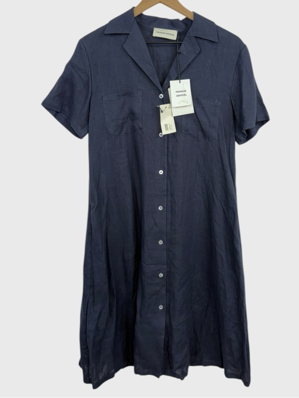 Mansur Gavriel NWT Navy Button Front Linen Shirt Dress Size Small